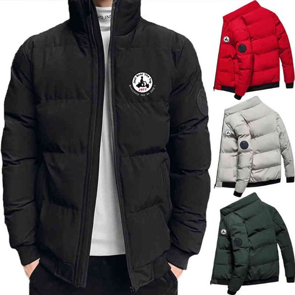 

men's winter jacket warm cotton jackets jott printed zipper stand collar male coats outdoor all-match windproof windbreaker, Black;brown
