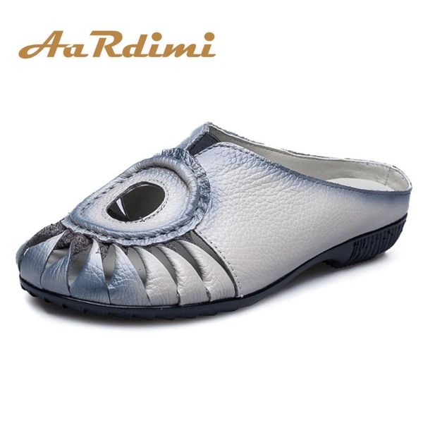 

100% cow leather slippers women flip flops spring summer vinatge solid flat sandals shoes woman, Black
