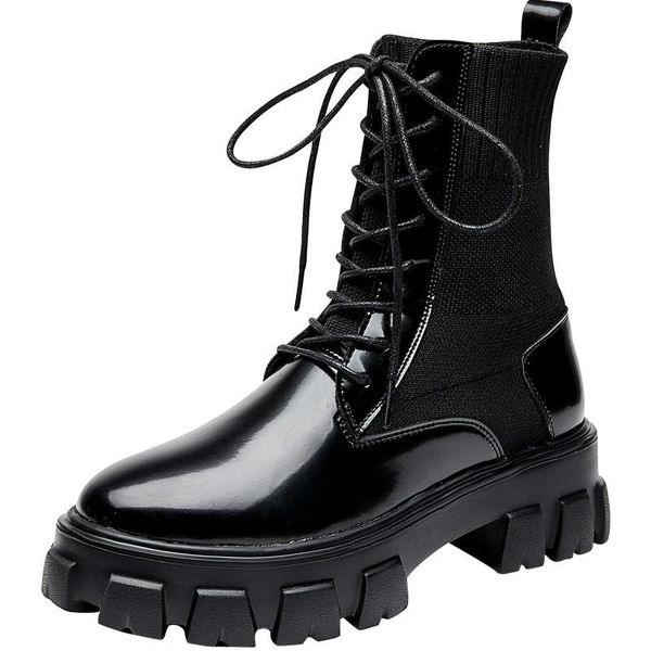 

boots platform designer women's thickened non slip shoes leather lace up fashion trend, Black