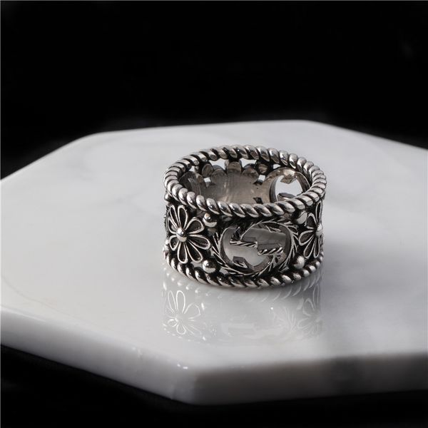 

ladies fashion jewelry ancient classic punk with double pattern personalized hollow ring for men and women, Silver