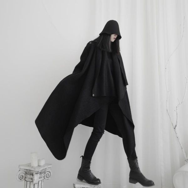 

women's wool & blends umi mao autumn winter yamamoto designer clothing niche dark black woolen coat mid-length jacket y2k