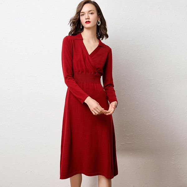 

casual dresses elegant long sleeve turn-down collar midi dress with belt women's spring clothing loose party female vestidos, Black;gray