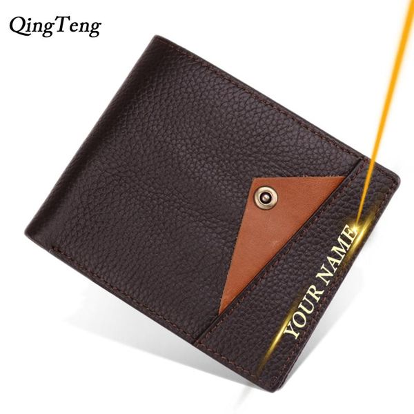 

wallets engraved name vintage men's wallet genuine leather coin purse for man rfid business id card holder male clutch bag customized, Red;black