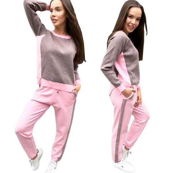 

womans knitted suit tracksuit set pants pullover irregular striped sweater sets two piece blouse trousers women's, White
