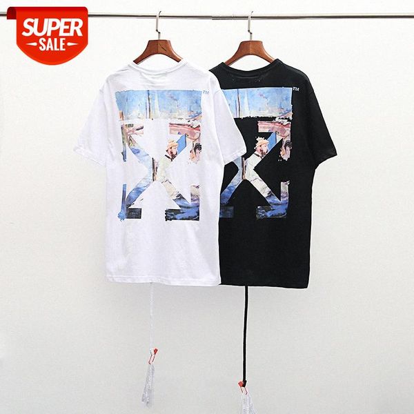 

brand ow monet oil painting arrow print short sleeve t-shirt european version large size loose men and women couples base t #x48a, White;black