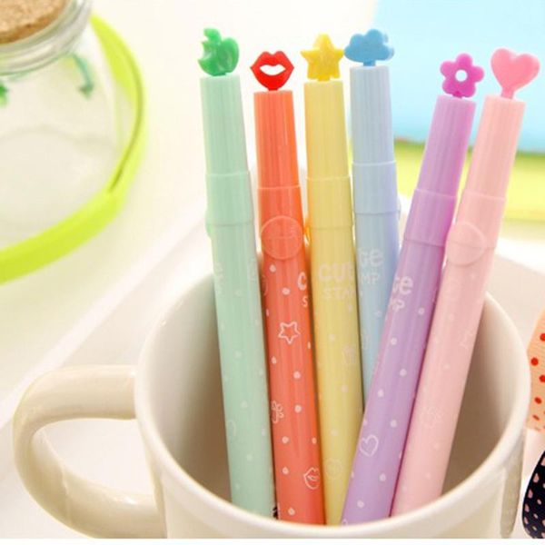 

highlighters meikeng 6patterns 6colors decorative pattern highlighter marker pen school student supplies office 5pcs/lot, Black;red