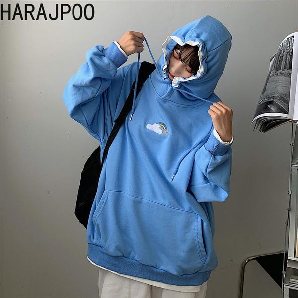 

women's hoodies & sweatshirts harajpoo women hoodie autumn korean ins high street personality embroidery letter stitch fake two pieces, Black