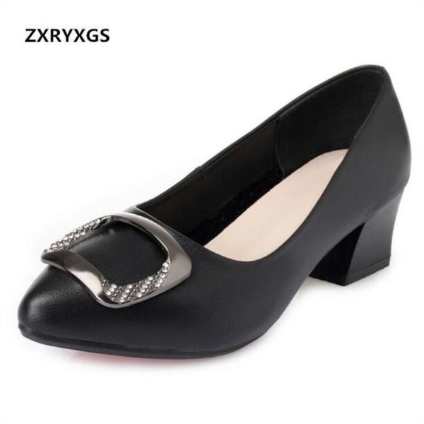 

dress shoes 2021 autumn temperament ol pointed genuine leather women's with thick heel fashion casual high heels 5cm, Black