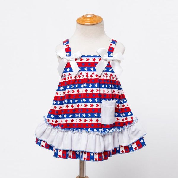 

girl's dresses 40# baby girl dress independence day letter printed sleeveless romper sling ruffle summer princess vestidos, Red;yellow
