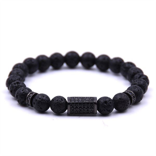 

special offer 70% off selling micro zircon bracelet copper jewelry 8mm volcanic stone beaded, Black