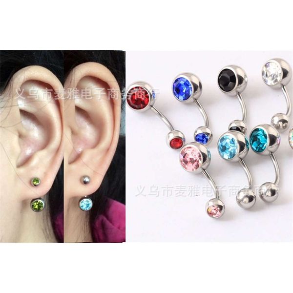 

titanium steel piercing jewelry pendant double diamond navel nail korean version y6224