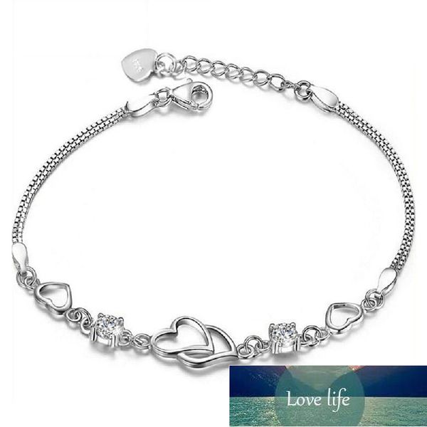 

925 sterling silver fashion cubic zircon love heart bracelet for women valentine's day gift wedding jewelry s-b153, Golden;silver