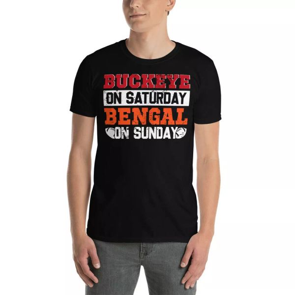 

buckeye on saturday bengal on sunday football team player lover gifts t-shirt, White;black
