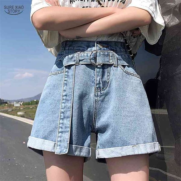 

casual summer ladies shorts jeans for women vintage high waist blue wide leg female jean women's denim 9514 210506, White;black