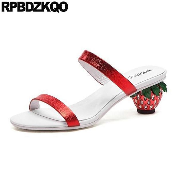 

slides chunky rhinestone women slippers high heels holiday open toe diamond crystal red pumps sandals block slip on shoes nice, Black