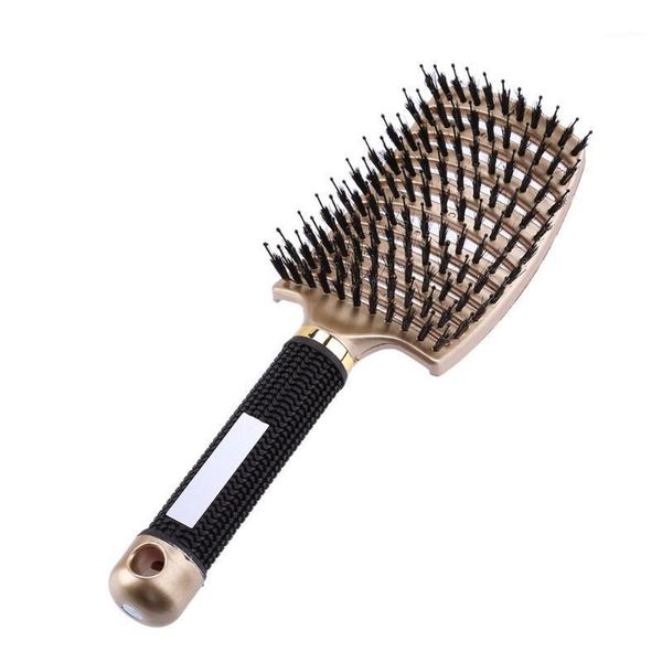 

professional women hair scalp comb anti-static straight curly styling brush salon massage with bristles1, Silver