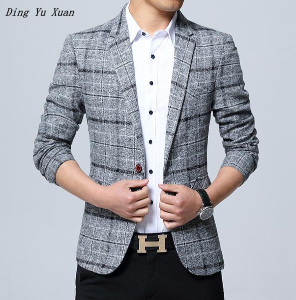 

men's suits & blazers spring autumn mens slim fit dress jacket khaki gray royal blue plaid blazer for men korean fashion plus size homm, White;black