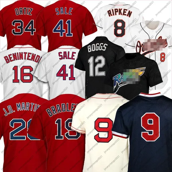 Vintage 12 Wade Boggs Red Baseball Jerseys 16 Andrew Benintendi 9 Ted Williams 28 JD Martinez 15 Dustin Pedroia Jackie Bradley Jr. Cal Ripken Jr.