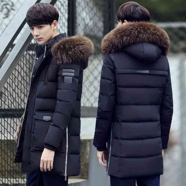 

parka coat winter men's slim thick fur hooded coat warm medium long cotton padded et, Black;brown