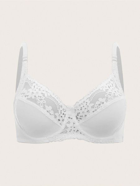 

plus contrast lace underwire bra 73dm#, Black;white