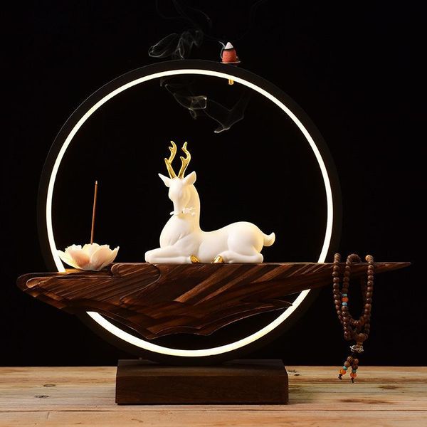 

white elk backflow incense burner 20 pc cone smoke waterfall sticks holder home decor ceramic porcelain censer ornaments fragrance lamps