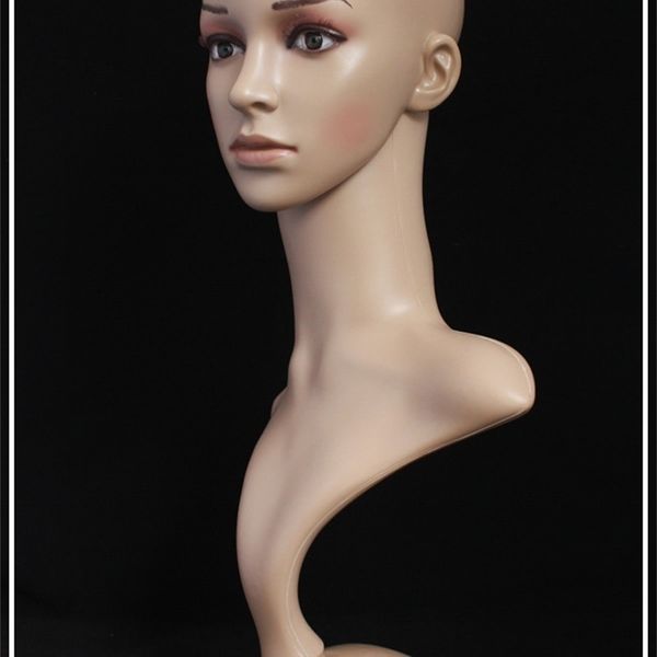 

realistic plastic female mannequin dummy head with hair for hat sunglass jewelry&mask display, Khaki