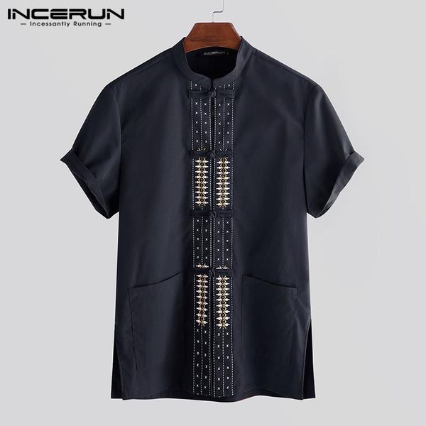 

men's casual shirts summer men shirt chinese style printed short sleeve tang suit stand collar button streetwear camisas hombre 2021 in, White;black