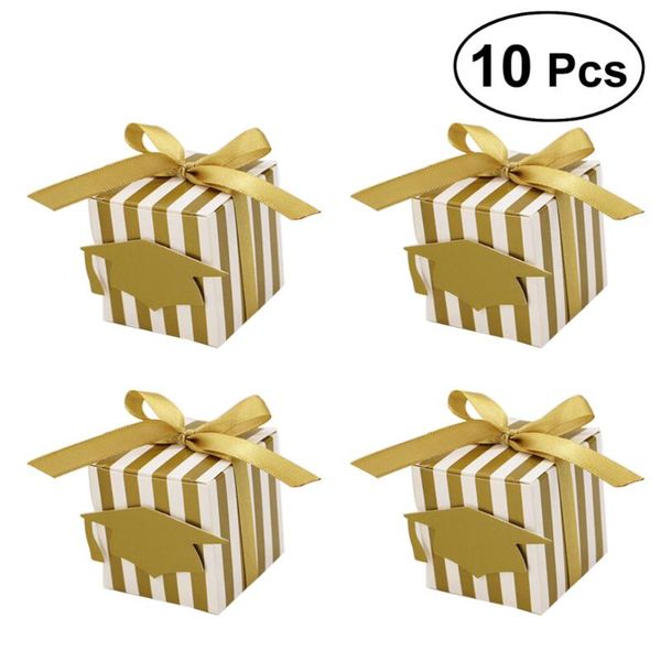 

stripes paper graduation candy treat boxes gift with doctoral cap tag for party favors (golden) greeting cards
