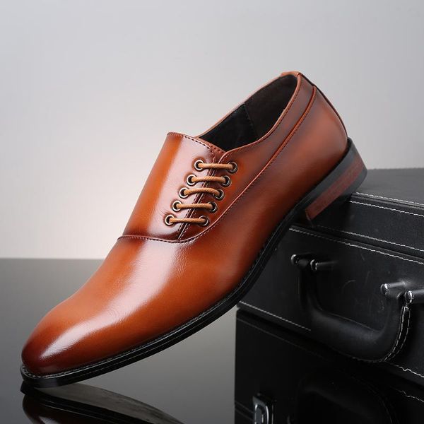 

business dress shoes fashion casual men leather formal wedding yellow british style office lace-up loafers, Black