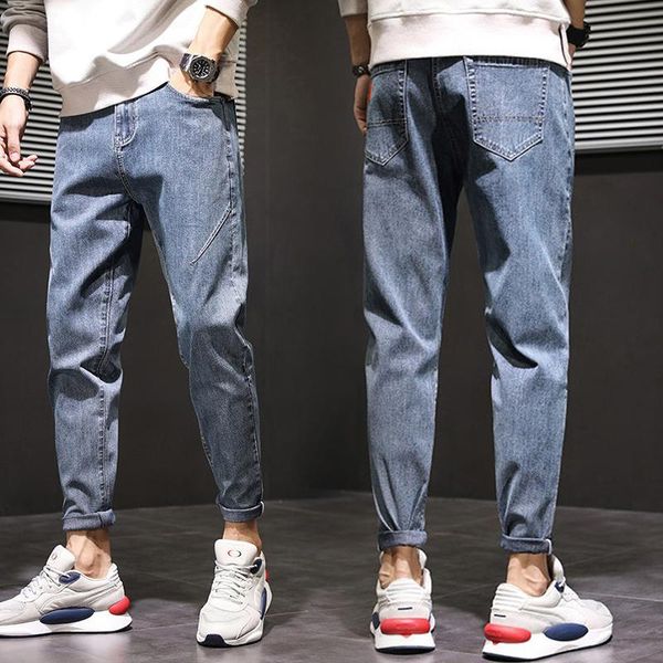 

men's jeans straight denim pants fashion small feet all-match casual, Blue