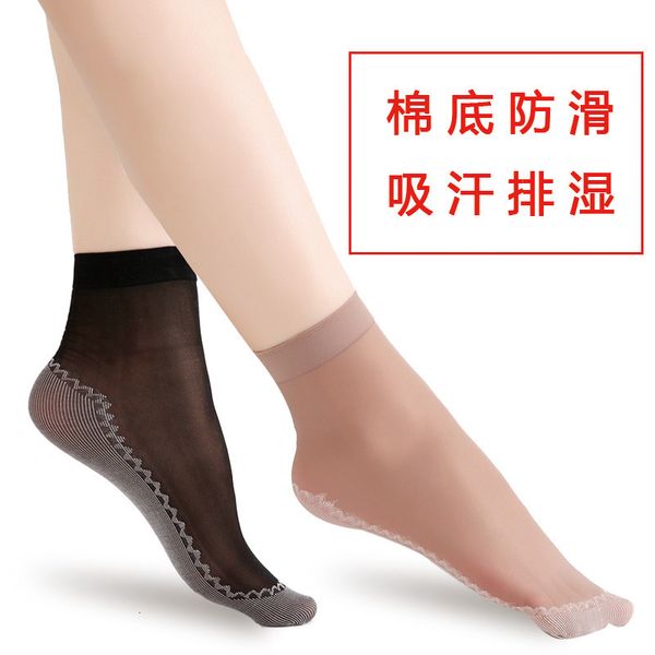 

2021 women' short cotton bottom slip anti hook core spun silk ultra thin socks, Red;black