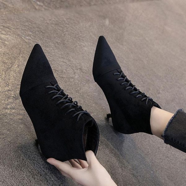

boots pointed small heel short women's british style versatile low spring and autumn thin, Black
