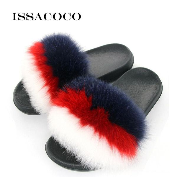 

slippers home women flat hair fur non-slip outdoor furry zapatillas pantufas, Black