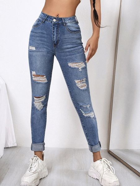 

ripped slant pocket skinny jeans s05s#, Blue