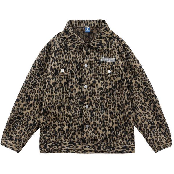 

men's jackets hip hop streetwear leopard jacket men women vintage cargo multi-pocket fashion punk goth varsity rock, Black;brown