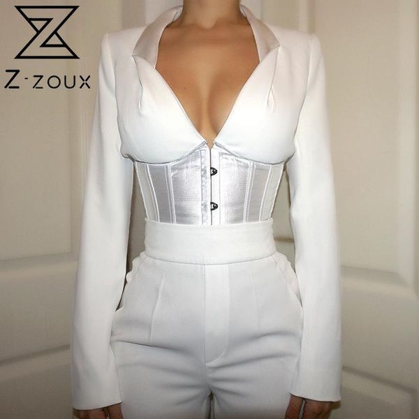 

women blouse long sleeve deep v neck shirts patchwork white slim bamdage fashion ladies autumn 210524