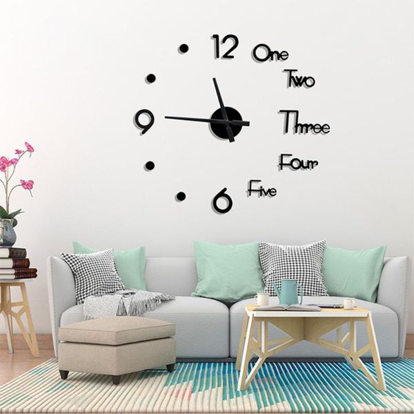 

big wall clock modern minimalist design mute self-adhesive sticker home living room adornment clocks