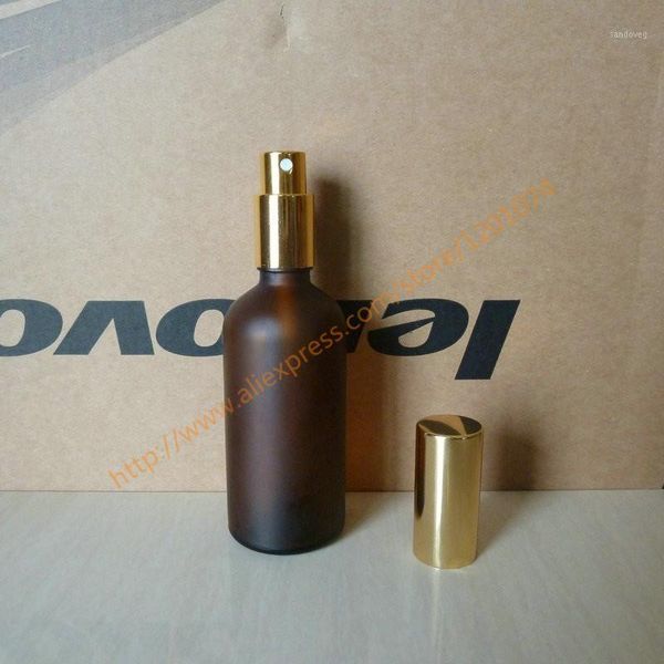 

storage bottles & jars 100ml clear/blue/green/brown frosted glass perfume bottle with aluminum shiny gold mist sprayer.perfume atomizer