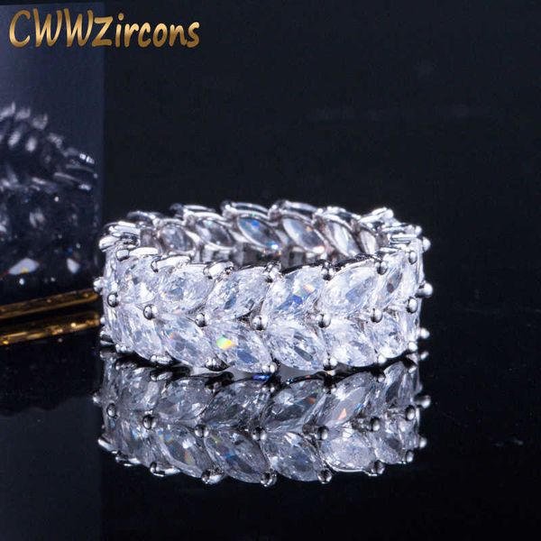 Brilliant White Gold Color Marquise Cut Olivenzweig Big Cubic Zirkonia Hochzeit Bands Ring für Frauen Schmuck R033 210714