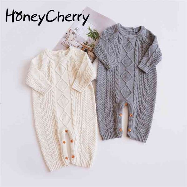 

spring and autumn baby girl romper creeper suit for boys girls knitting sweater born outing 210515, Blue