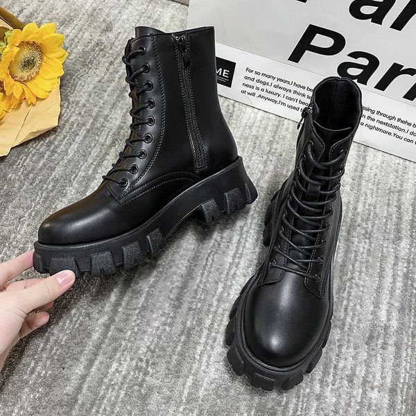 

boots women shoes for winter platform ankle punk motorcycle woman booties, Black