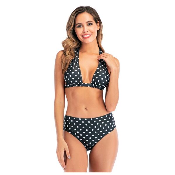 

women's swimwear women dot hight waist bandage bikini set push-up beachwear swimsuit fashion leisure early spring 2021 trend, White;black