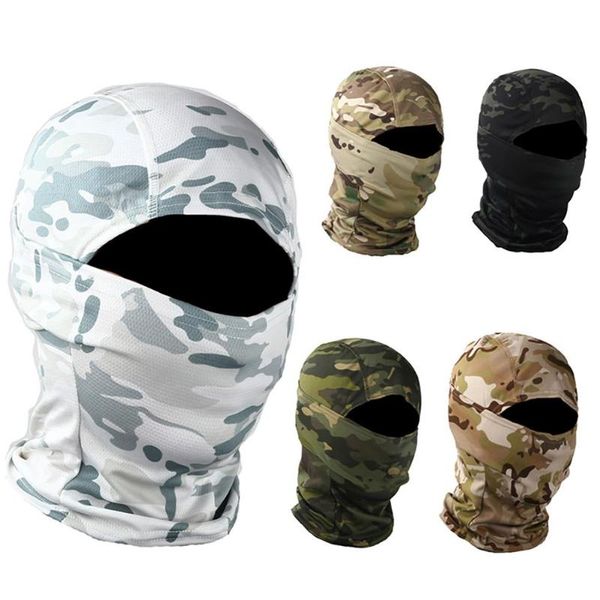 

cycling caps & masks camouflage outdoor hunting hood protection balaclava head face cover military bandana men neck warmer for camping, Black