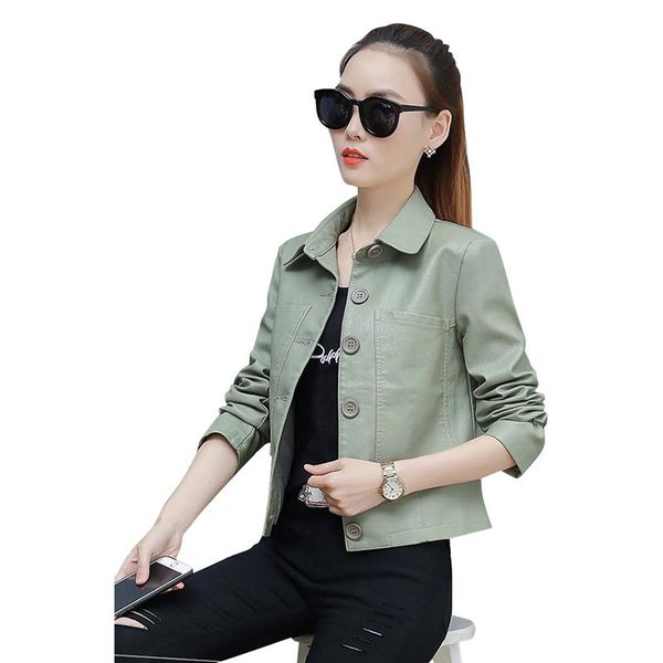

women's leather & faux pu coat women plus size 4xl slim elegant coats 21 spring autumn long sleeve single breasted jacket female cx1637, Black