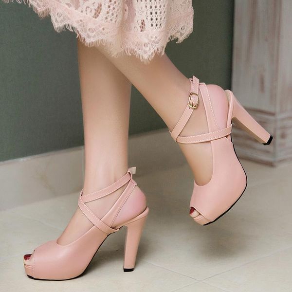 

rimocy fashion platform cross strap gladiator sandals women summer peep toe high heels woman pink slingbacks shoes mujer, Black