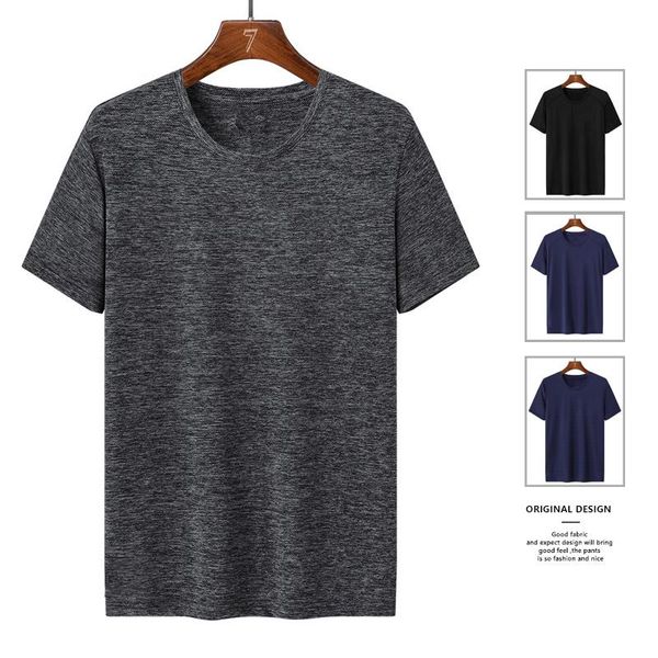 

short-sleeved t-shirt men's ice silk summer quick-drying loose large size breathable stretch running fitness clothes t-shirts, White;black