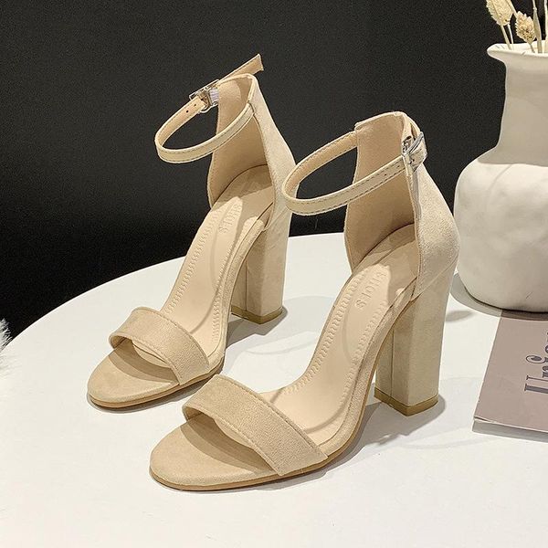 

shoes women sandals fashion block heels suede buckle party sandalias classic ladies, Black