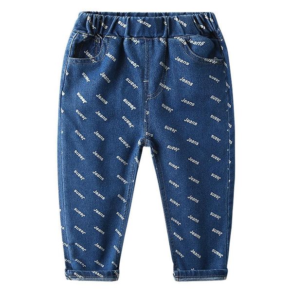 

jeans 2021 children's clothing spring autumn kids korean letter printing casual pants boys sports denim trousers age 2-8year, Blue