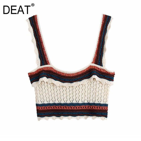 

[deat] 2021 spring summer fashion tide sling splicing ruffles elasticity knitting casual women tank 13c713 women's tanks & camis, White
