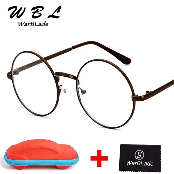 

fashion sunglasses frames warblade women eyeglasses vintage oversize metal rim clear lens round classic retro spectacles glasses with box 20, Black